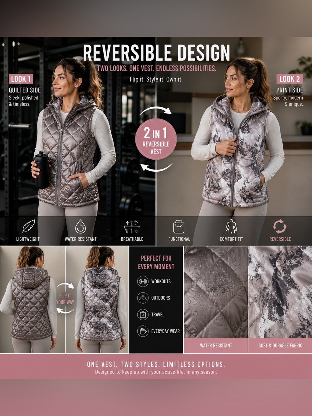 Gerry Weber Quilted Hooded Puffer Vest - Metallic Taupe